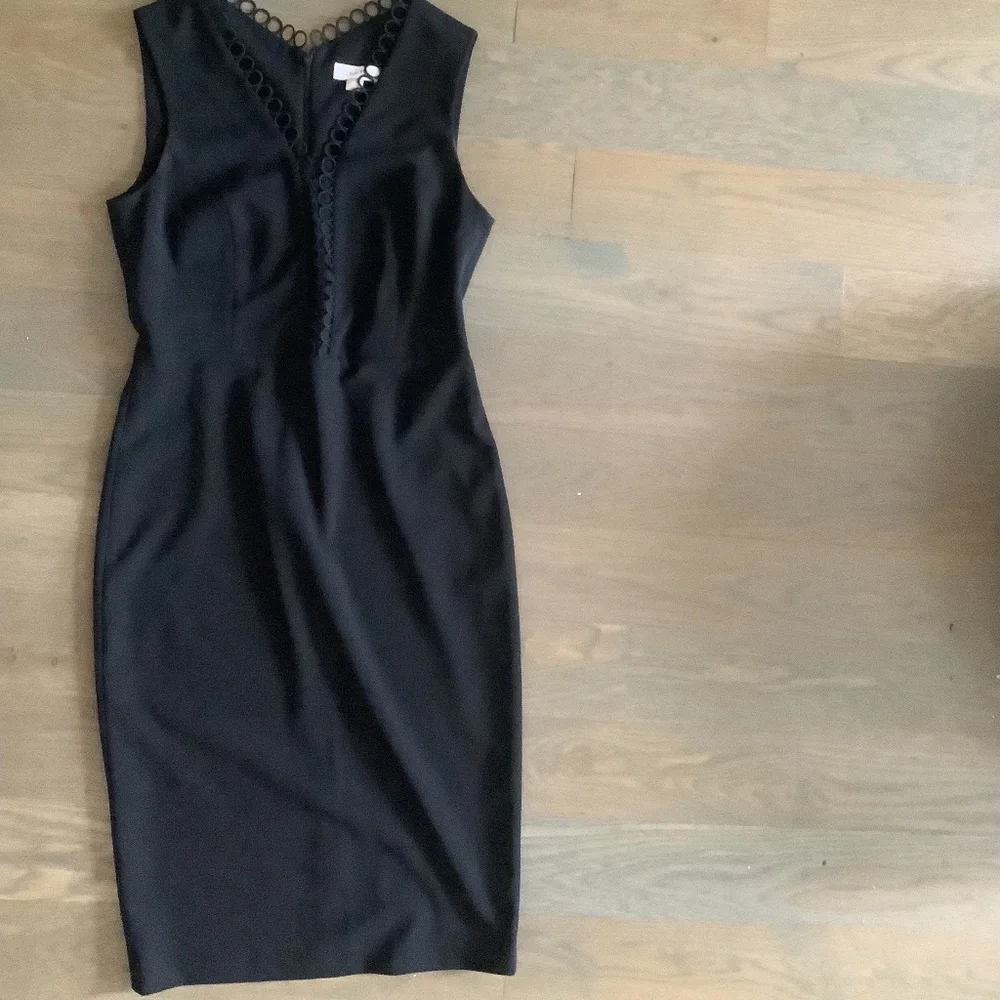 Calvin Klein Black Sheath Dress with Lace Trim